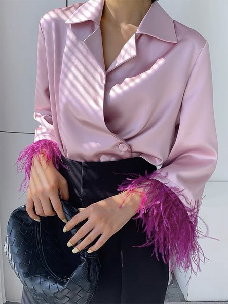 

Elegant Plain Regular Fit Long Sleeve Blouse, Pink, Blouses and Shirts
