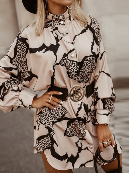 

Abstract Half Turtleneck Urban Long Sleeve Mini Dress, As picture, Mini Dresses