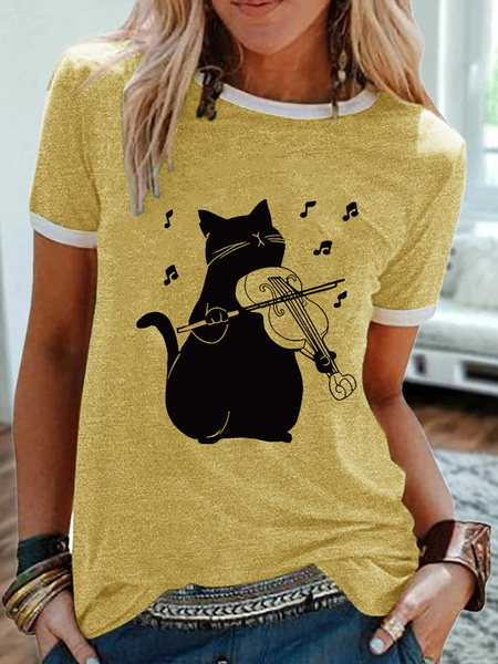 

Women’s Funny Cat Simple Regular Fit T-Shirt, Yellow, T-shirts