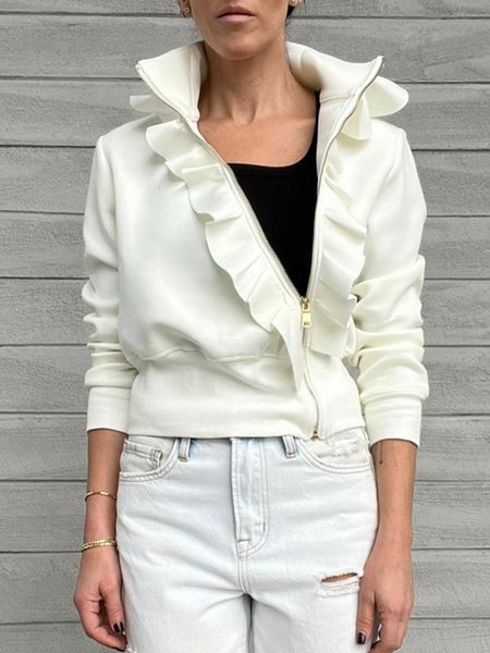 

Urban Turtleneck Loose Plain Long sleeve Jacket, White, Jackets
