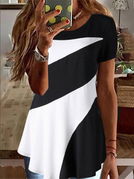 

Casual Regular Fit Geometric Top, Black-white, Shirts & Blouses