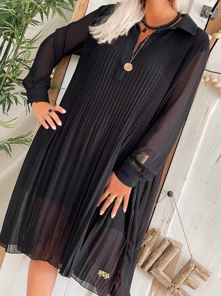 

V Neck Casual Plain Regular Fit Dress, Black, Dresses