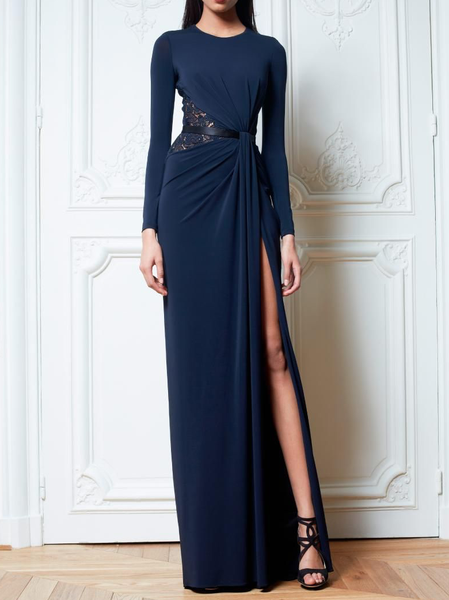 

Lace Elegant Regular Fit Dress & Party Dress, Blue, Maxi Dresses