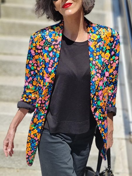 

Regular Fit Urban Lapel Collar Floral Blazer, Flower, Blazers