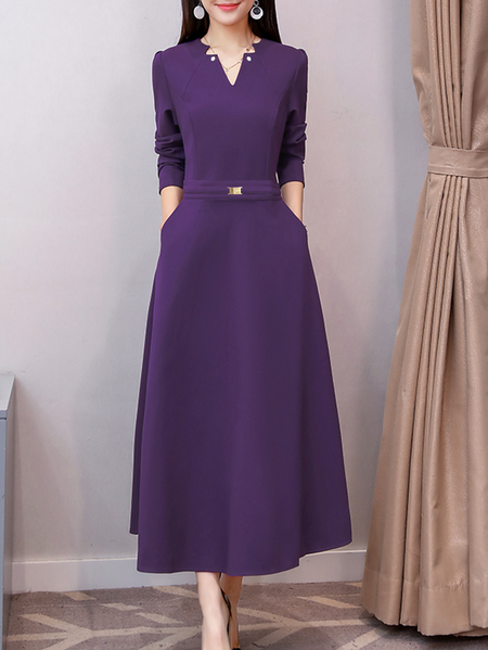 

Plain Elegant Regular Fit Dress & Party Dress, Purple, Midi Dresses