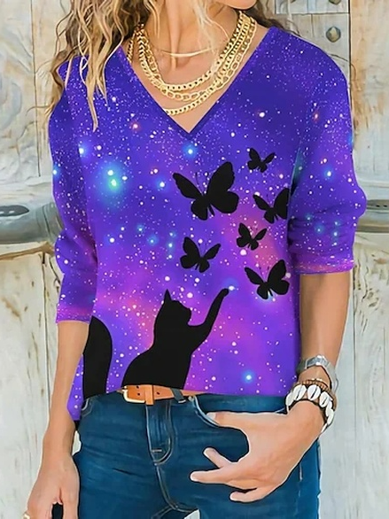 

Butterfly Regular Fit Casual V Neck T-Shirt, Multicolor, T-Shirts