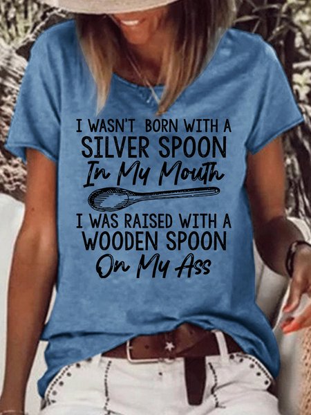 

Women's Silver Spoon Funny Letter Casual Crew Neck T-Shirt, Blue, T-shirts