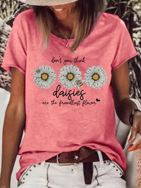 

Women's Daisies and Bee Wildflower Casual T-Shirt, Red, T-shirts