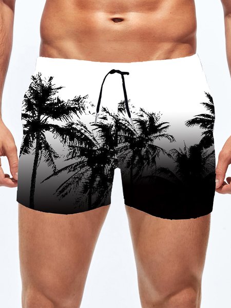 

Hawaii Tropical Printing Swimsuit Bottom, Black, Men's shorts