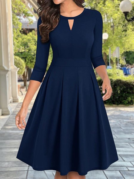 

Casual Plain Crew Neck Loose Dress, Blue, Dresses