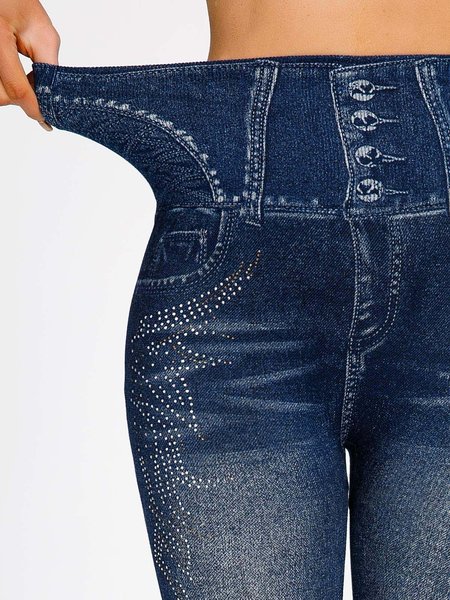 

Knitted Hot Drilling Casual Leggings, Denim blue, Leggings