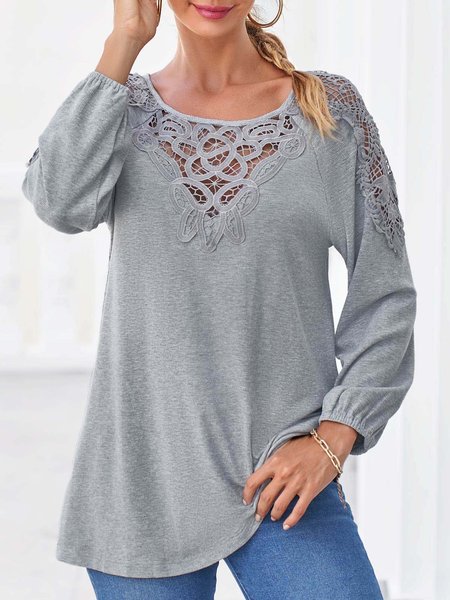 

Knitted Casual Loose T-Shirt, Gray, T-Shirts