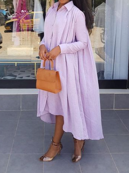 

Urban Shirt Collar Long sleeve Plain Long Dress, Pink, Maxi Dresses
