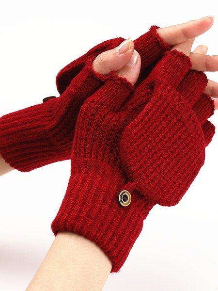 

Casual Solid Color Flip-Up Five-finger Gloves Daily Commuting Home Accessories, Red, Women Gloves