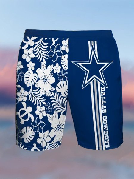 

Vacation Floral Printing Swimsuit Bottom, Blue, Men's shorts