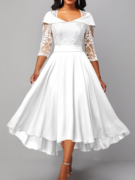 

Lace Square Neck Elegant Regular Fit Dress, White, Dresses