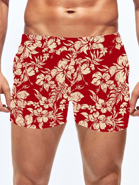 

Vacation Floral Printing Swimsuit Bottom, Red, Men's shorts