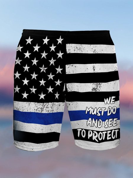 

Casual America Flag Printing Swimsuit Bottom, Multicolor, Men's shorts