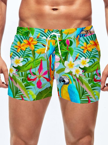 

Hawaii Plants Printing Swimsuit Bottom, Multicolor, Men's shorts