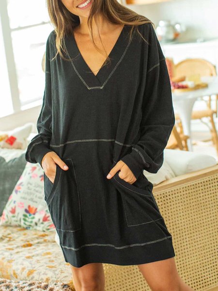 

Knitted Casual Plain Loose Dress, Deep gray, Dresses