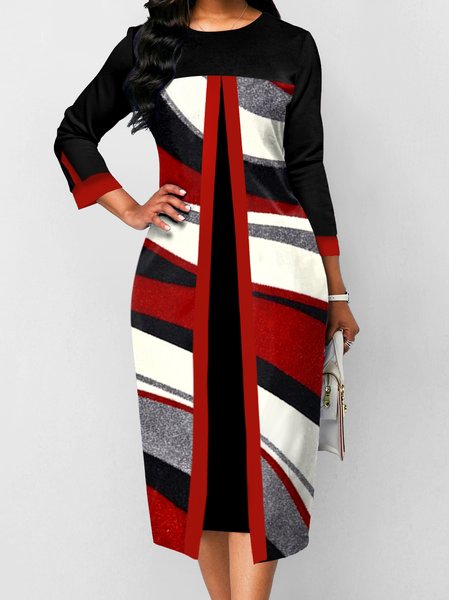 

Regular Fit Casual Crew Neck Color Block Dress, Red, Dresses
