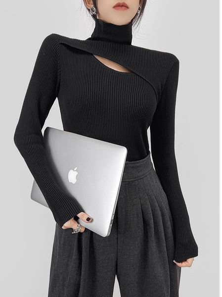 

Wool/Knitting Elegant Sweater, Black, Pullovers