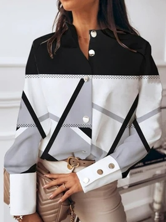 

Geometric Casual Crew Neck Loose Blouse, Multicolor, Shirts & Blouses