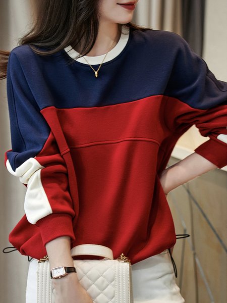 

Crew Neck Regular Fit Color Block Casual Sweatshirt, Red, Hoodies and Sweatshirts