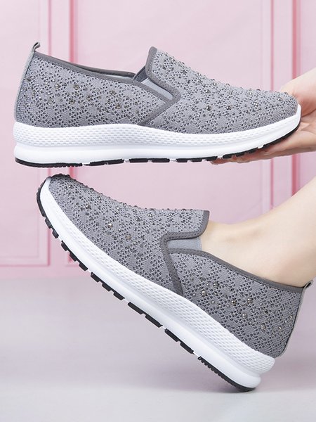 

Rhinestone Lightweight Breathable Sneakers, Gray, Sneakers