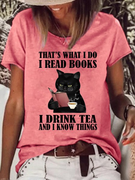 

Women's That's what I do I read books I drink tea and I know things Casual Letters T-Shirt, Red, T-shirts
