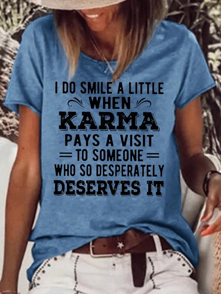 

Women's I Do Smile Funny Letter Crew Neck Casual Letters T-Shirt, Blue, T-shirts