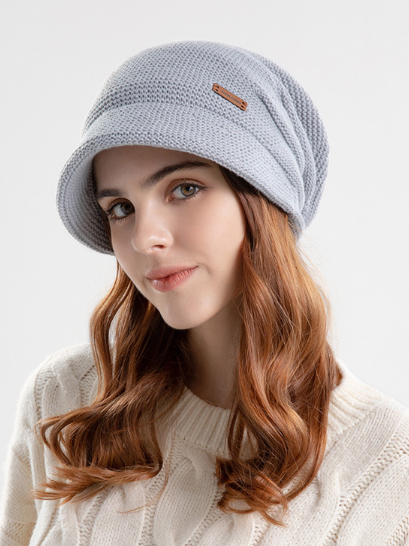 

Casual Waffle Plaid Velvet Beanie Daily Commuting Home Accessories, Light gray, Women Hats