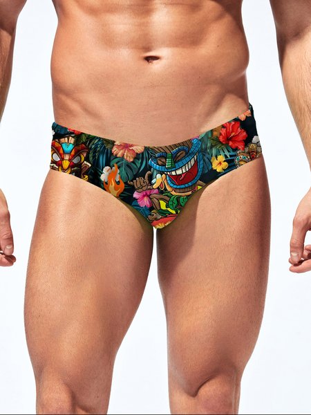 

Vacation Abstract Floral Printing Swimsuit Bottom, Multicolor, Men's shorts