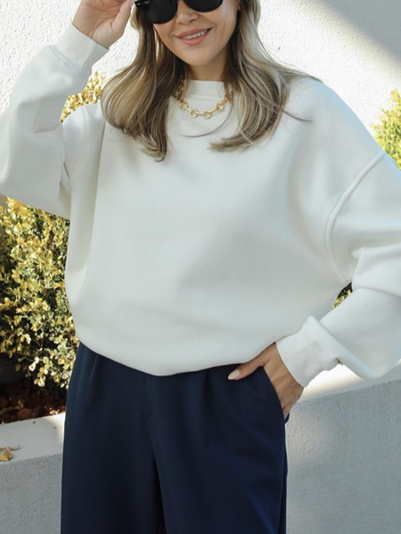 

Regular Fit Crew Neck Elegant Plain Sweatshirt, White, Hoodies and Sweatshirts