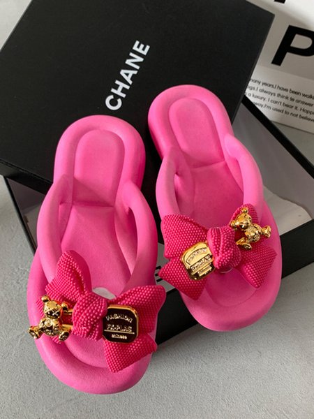 

Bow Embellished Beach Flip Flops, Deep pink, Sandals & Slippers