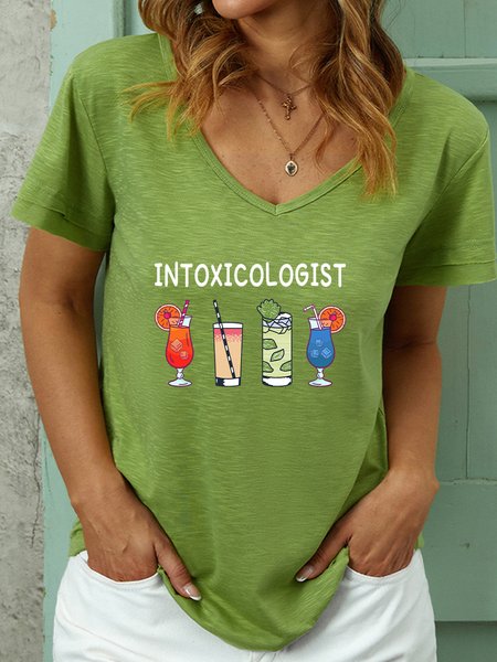 

Lilicloth X Jessanjony Intoxicologist Women's V Neck Loose T-Shirt, Green, T-shirts