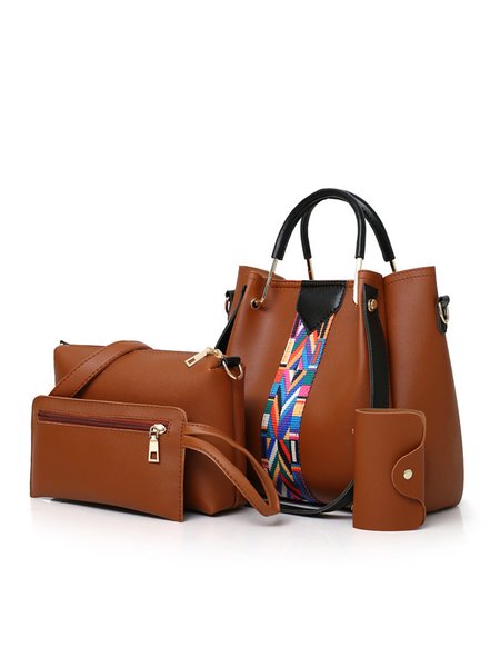 

Colorful Abstract Pattern Patchwork Faux Leather Multifunctional Commuter Tote Bag Set, Brown, Women's Bags