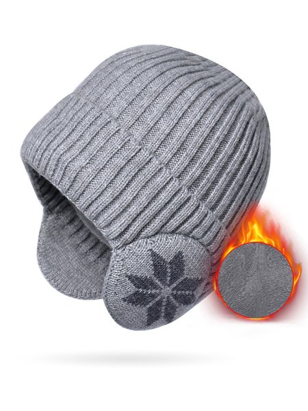 

Casual Wool Snowflake Pattern Velvet Beanie Daily Commuting Home Outdoor Sports Accessories, Light gray, Women Hats