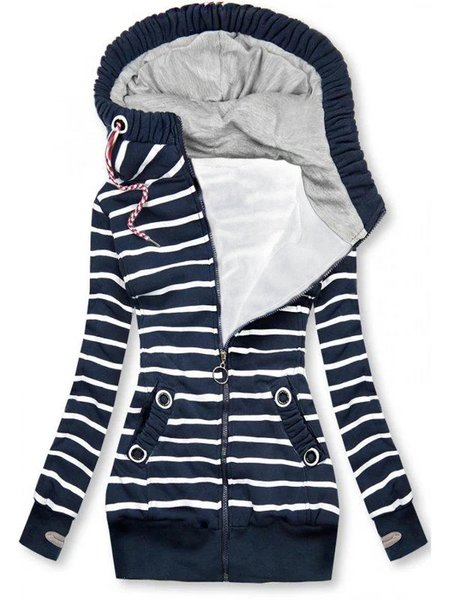 

Hoodie Long Sleeve Jacket, Navy blue, Coats