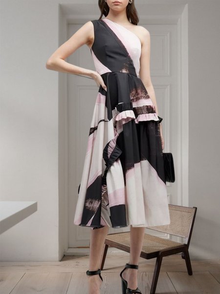 Asymmetrical Regular Fit Tie Dye Elegant No Elasticity Party Dress, As picture, Midi Dresses