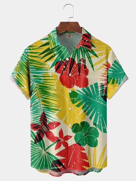 

Plants Chest Pocket Short Sleeve Hawaiian Shirt, Green, Men Shirts