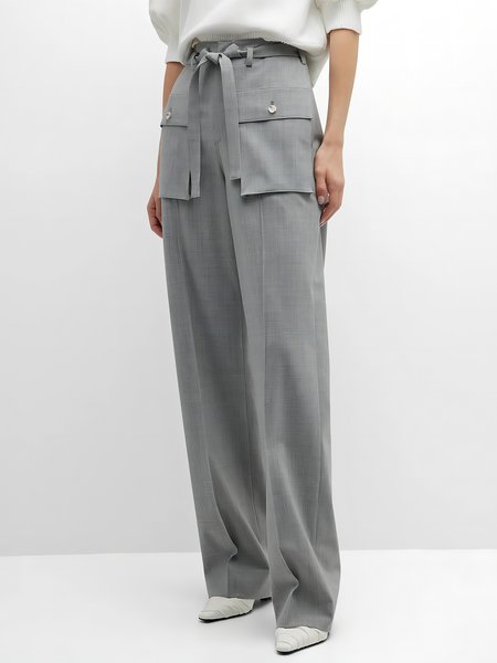 

Regular Fit Casual Plain Fashion Pants, Gray, Pants