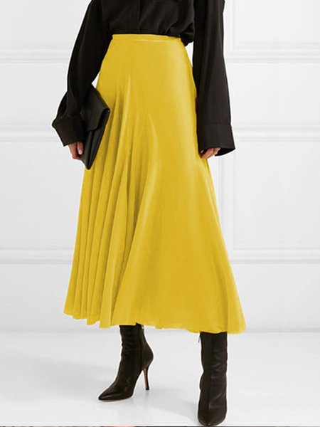 

Elegant Plain A-Line Skirt, Yellow, Skirts