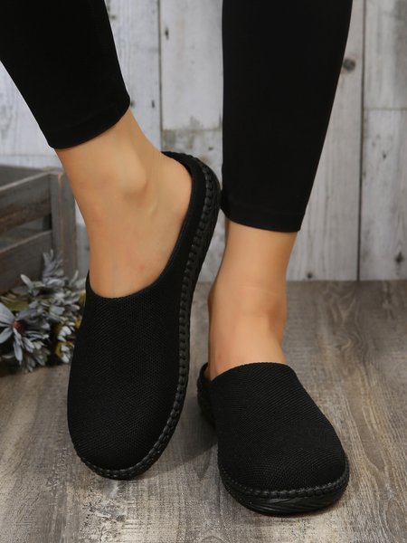

Plus Size Plain Color Mesh Fabric Flat Clog Shoes, Black, Flats