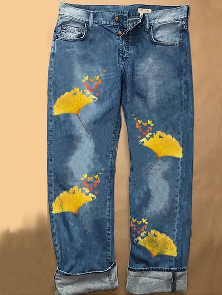 

Womens Butterfly Casual Printed Jeans, Blue, Jeans