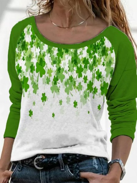 

Floral Loose Casual T-Shirt, Green, T-Shirts