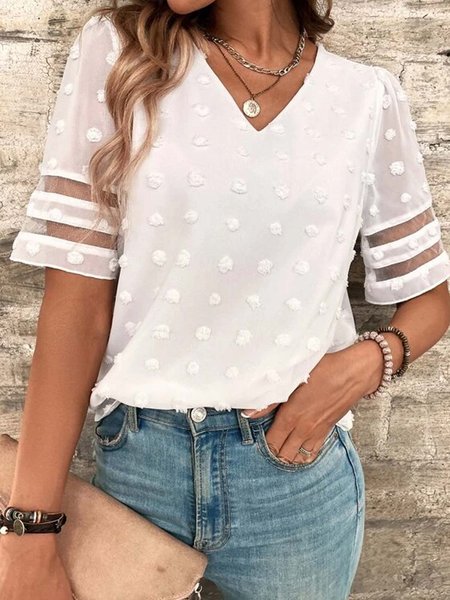 

Swiss Dot Contrast Mesh Blouse, White, Shirts & Blouses
