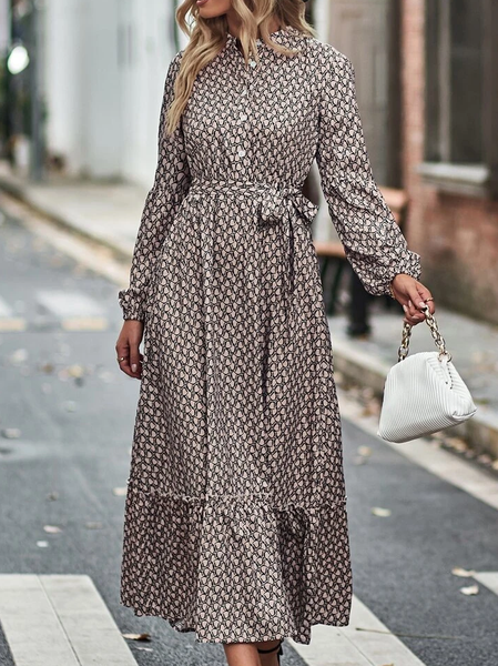 

Regular Fit Urban Shirt Collar Color Block Dress, Brown, Dresses