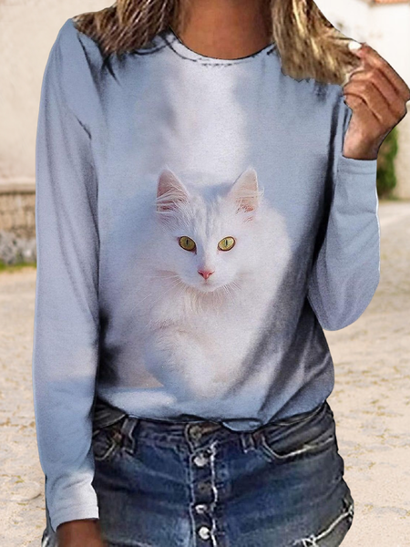 

Cat Casual Regular Fit Crew Neck T-Shirt, White, T-Shirts