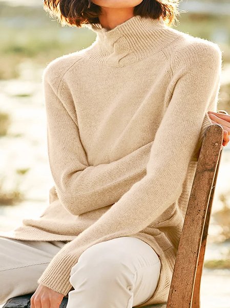 

Long Sleeve Turtleneck Knitted Basic Sweater, Khaki, Sweaters & Cardigans